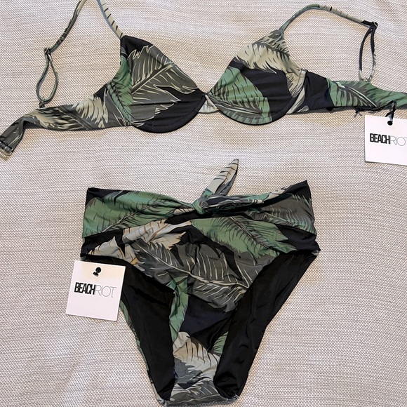 NWT Beach Riot x Revolve Bikini (Black Palm) Sz M - Picture 2 of 4